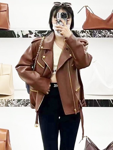 명품스타일 오버핏 여자 양가죽자켓 태연 버건디 레더자켓